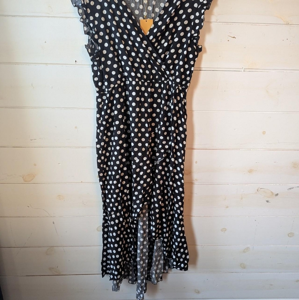 Grecerelle dress women’s 2XL black white polka dot wrap midi - Picture 2 of 8